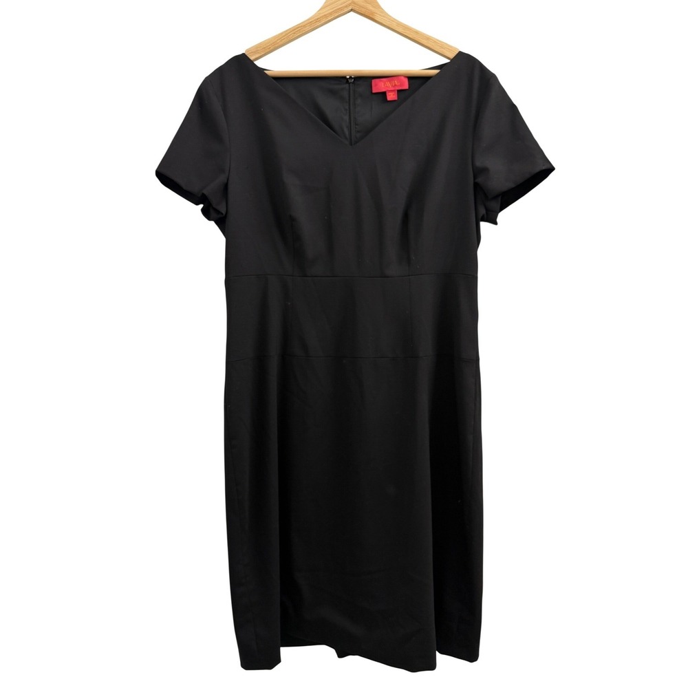 LaVia18‎ Piazza Sempione Black Virgin Wool V-Neck Sheath Dress Italy Size IT 48 - Picture 2 of 8